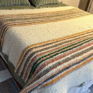 Cozy Striped Wool Blanket - Cream, Green, and Orange